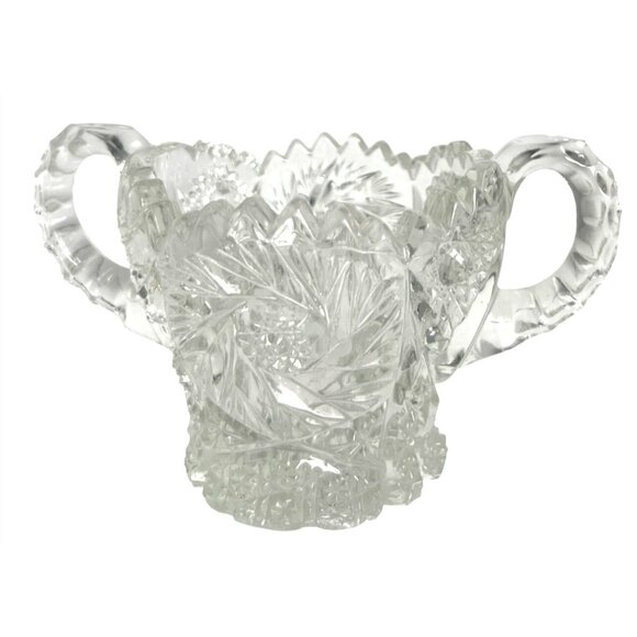 VTG EAPG Pressed Glass Sugar Bowl Two Handles & Intricate Starburst Design READ - Picture 4 of 10